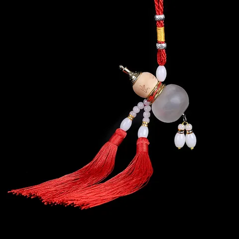 Wooden Colored Glaze Gourd Car Pendant Auto Interior Hanging Ornament With Tassels Perfume Diffuser Bottle