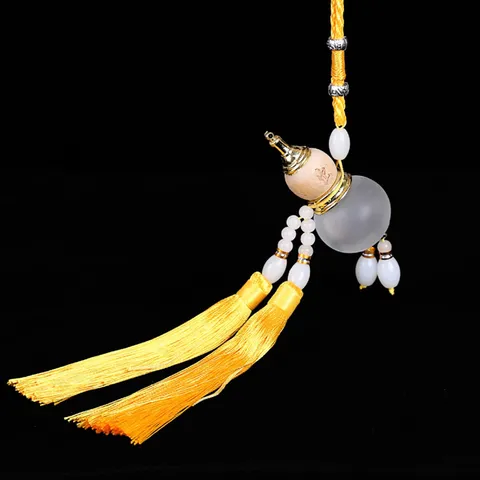 Wooden Colored Glaze Gourd Car Pendant Auto Interior Hanging Ornament With Tassels Perfume Diffuser Bottle