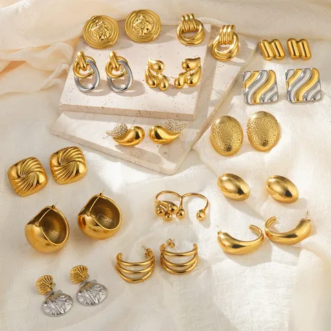 Chunky Edelstahl Ohrstecker Für Damen Strukturierte Falten Geometrische Statement Ohrringe Mit 925 Sterlingsilber Ohrstecker-Stift Leichtem Luxusschmuck Geschenk