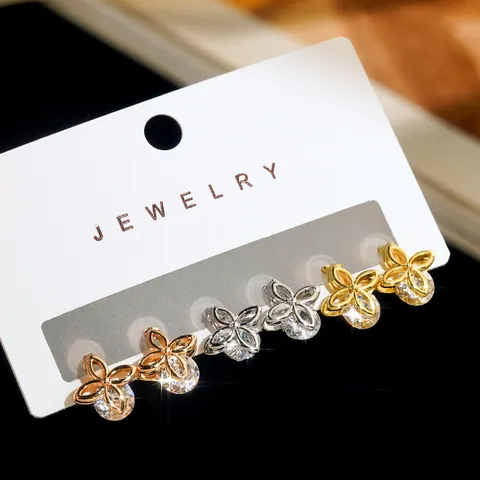 Set van 3 Paren Zirconia Oorbellen Voor Vrouwen Achtpuntige Ster Tulp Strik Geometrisch Koperen Oorknopjes Met 925 Sterling Zilver Stift Mode Sieraden Cadeau