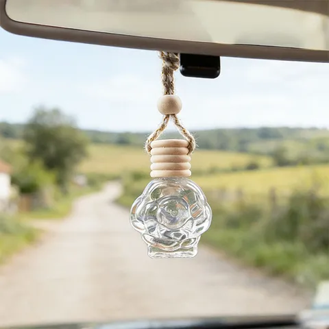 Glass Rose Car Aromatherapy Bottle Empty Perfume Pendant Essential Oil Diffuser Hanging Ornament Vehicle Interior Decor