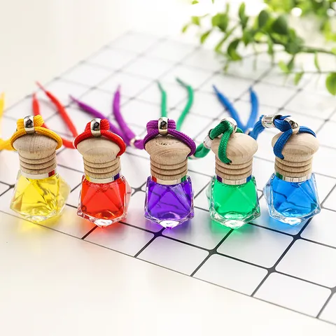 Car Perfume Pendant Automotive Aromatherapy Glass Bottle With Wood Cap Hanging Ornament Car Interior Decor