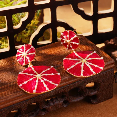 Boucles d'Oreilles Françaises Vintage Monet Impressionniste Nénuphar Émail Style Peinture à l'Huile Artistique Tige Argent Sterling 925 Bijoux Femme