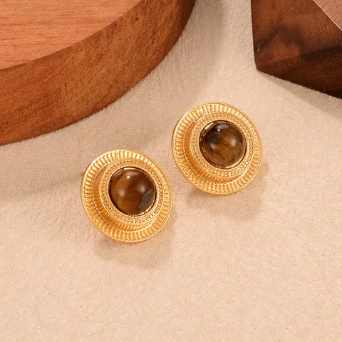 Boucles d'Oreilles Clous Vintage Oeil de Tigre Avec Tige en Argent Sterling 925 Or Plaqué Bijoux Géométriques Feuille Fleur Strass Perle