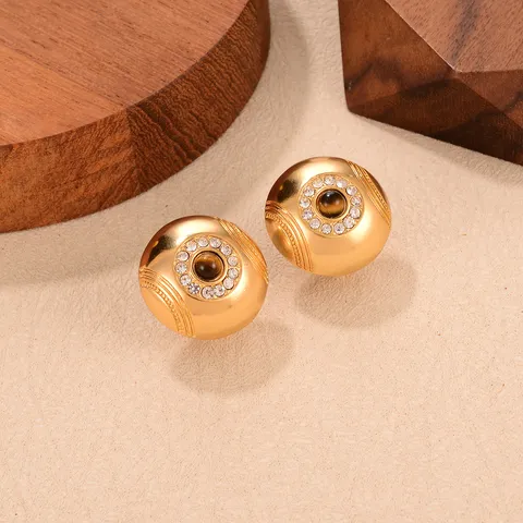 Boucles d'Oreilles Clous Vintage Médiéval en Alliage Oeil de Tigre Tige en Argent Sterling 925 pour Femmes Bijoux Rétro Strass Floral