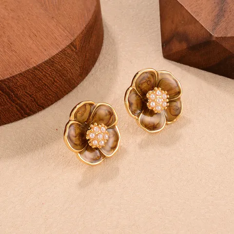 Boucles d'Oreilles Style Maillard Vintage Oeil de Tigre pour Femmes Tige Argent Sterling 925 Alliage Strass Perle Artificielle Clous
