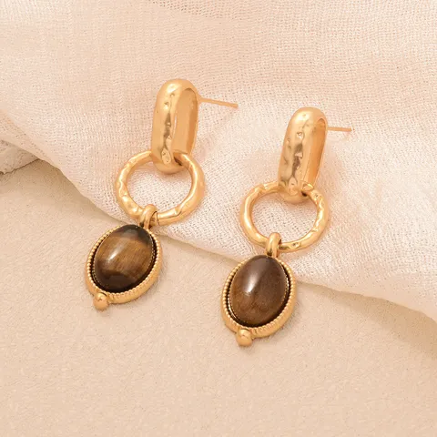 Boucles d'Oreilles Pendantes Vintage Maillard Oeil de Tigre Pour Femmes Tige Argent Sterling 925 Perle Artificielle Bijoux