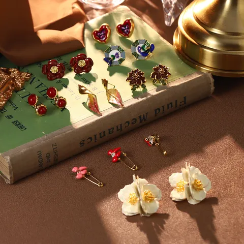 French Vintage Enamel Flower Stud Earrings For Women 925 Sterling Silver Earring Post Rhinestone Heart Bowknot Ear Jewelry