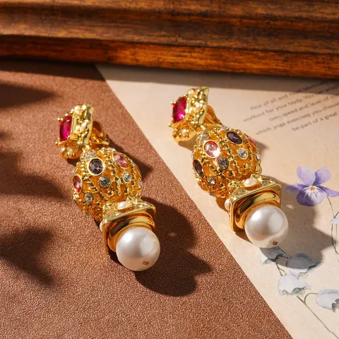 Vintage Baroque Artificial Pearl Tassel Earrings Flower Brooch Geometric Multi Layered Ring For Women Retro 925 Silver Post Jewelry