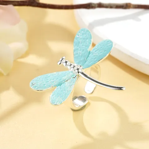 Bague Ouverte en Alliage Texturé Vintage Floral Papillon Libellule Bague Réglable pour Femme Bijoux de Style Guérisseur