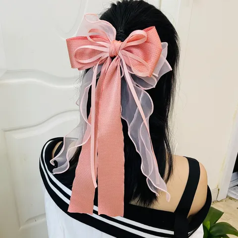 Large Bow Ribbon Hair Clip Sweet Satin Organza Streamers Spring Clip For Women Princess Hairstyle Elegant Korean Style Hair Accessory