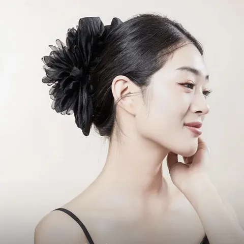 Elegante Große Stoff Blume Schleife Haarklammer Mit Künstlichen Perlen 3D Floral Stoff Haarnadel Für Damen Täglich Party Haarschmuck