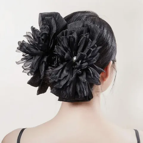 Elegante Große Stoff Blume Schleife Haarklammer Mit Künstlichen Perlen 3D Floral Stoff Haarnadel Für Damen Täglich Party Haarschmuck