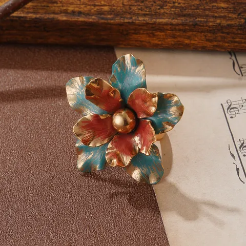 Vintage Französisch Handbemalte 3D Blume Herz Ohrstecker Ring Set Legierung Strass Schmuck Mit 925 Sterling Silber Stift Palaststil Zubehör