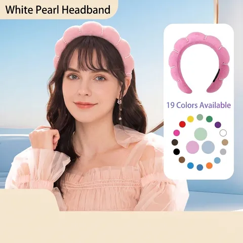 Handgemaakte Satijn Wolk Spons Parel Haarband Voor Vrouwen Gewatteerde High Top Spa Haarband Voor Gezicht Wassen Mode Haaraccessoires