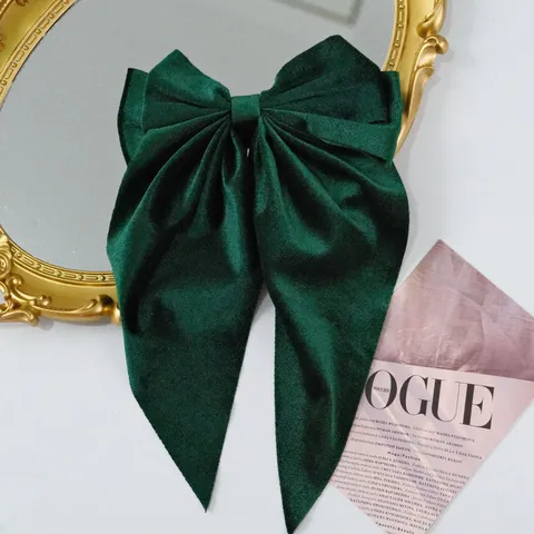 Vintage Velvet Large Bow Hair Clip For Women European Style Solid Color Long Ribbon Fabric Hairpin Duckbill Clip Headwear
