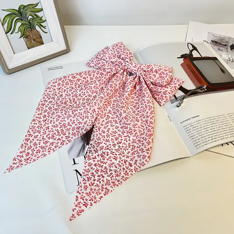 Pinza para el Cabello con Lazo Grande y Estampado Floral Largo con Cinta Tocado de Tela Elegante Francés para Mujer Accesorio Diario