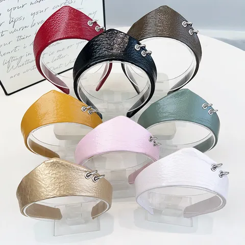 Women European Vintage Polyester Peaked Headband With Silver Metal Rings Wide Brim Retro Hair Hoop Fashion Accessory