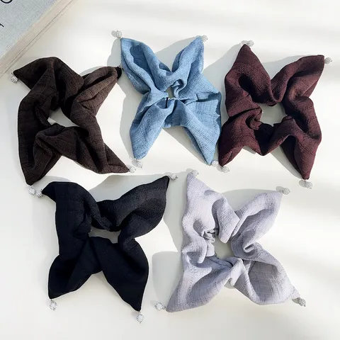 Eleganter Stoff-Haargummi im quadratischen Schal-Stil mit Strass-Anhänger für Damen Koreanische plissierte Haar-Accessoires