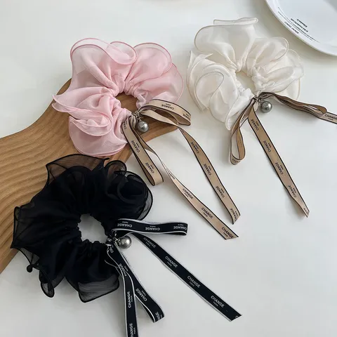 French Style Organza Mesh Large Bow Hair Clip For Women Rose Artificial Pearl Hair Tie Korean Sweet Elegant Hair Accessories