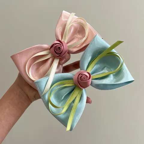 Korean Style Satin Rose Bow Hair Clip Glossy Spring Clip Handmade Flower Hairpin Sweet Elegant Headpiece Accessories For Women
