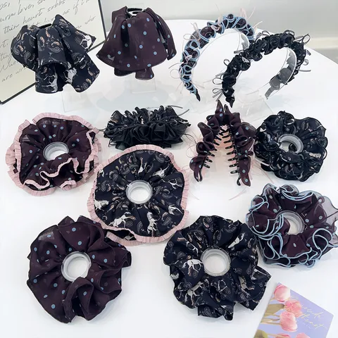 Accessoires Cheveux Coréens En Maille À Pois Et Fleurs Grands Chouchous Et Pinces À Cheveux Avec Volants Pour Femmes