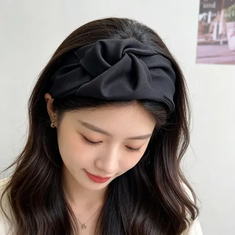 Diadema de Tela con Nudo Ancho para Mujer Moda Color Sólido Aro de Pelo Estilo Cabeza Alta Accesorio de Cabello para Diario Citas Fiesta