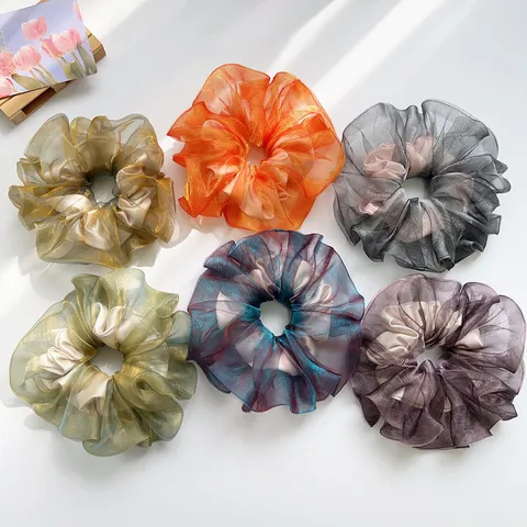 Irisierendes Organza Großes Haargummi Frisch Träumerisch Netz Haargummi Gefalteter Pferdeschwanz Halter Damen Mode Haarschmuck