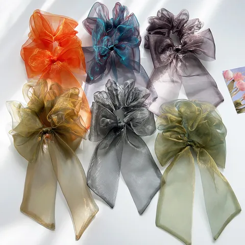 Schillerndes Organza Schleife Haargummi Mit Langem Band Fee Stil Süßes Haargummi Großer Haarring Für Damen Mädchen Täglicher Haarschmuck