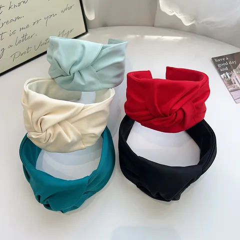 Diadema de Tela con Nudo Ancho para Mujer Moda Color Sólido Aro de Pelo Estilo Cabeza Alta Accesorio de Cabello para Diario Citas Fiesta