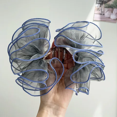 Large Mesh Bow Hair Claw Clip Pleated Organza Shark Clip For Women Elegant Updo Styling Hair Accessory