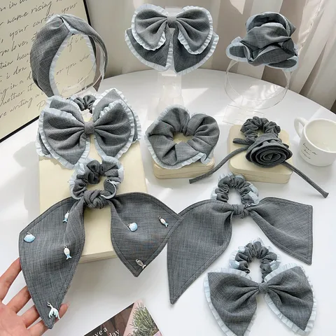 Damen Plissierte Spitze Stoff Scrunchies Rose Schleife Stirnband Haargummis Frische Florale Meeres-Charme Haarklammer Accessoires