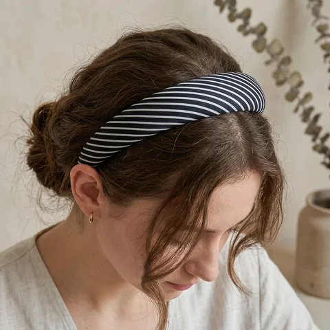 Vintage Minimalistisch Schwarz Und Weiß Gestreift Schleife Haarschmuck Künstliche Perle Band Haargummi Stirnband Haarklammer Damen