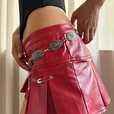 Silver Ethnic Embossed Waist Chain Vintage Metal Waist Belt Tassel Body Jewelry For Women Dress Accessories