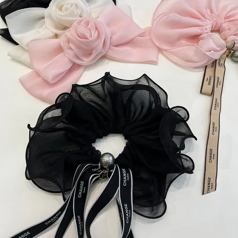 French Style Organza Mesh Large Bow Hair Clip For Women Rose Artificial Pearl Hair Tie Korean Sweet Elegant Hair Accessories