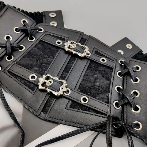 Damen Vintage PU Leder Schnürung Korsett Gürtel Breiter Elastischer Taillengürtel Mit Metallschnalle Gothic Modeaccessoire