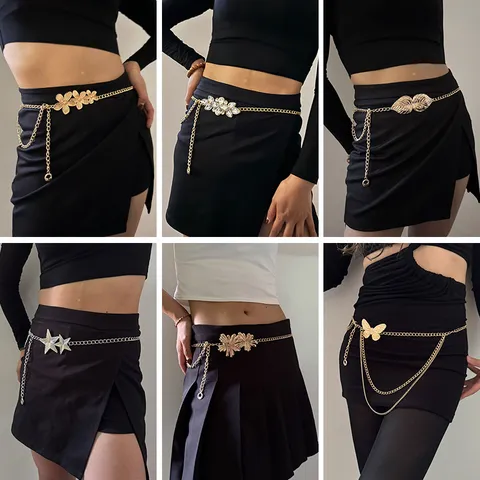 Women Fashion Metal Waist Chain Bohemian Beach Tassel Body Chain Multi-layer Butterfly Flower Star Leaf Waist Belt Jewelry
