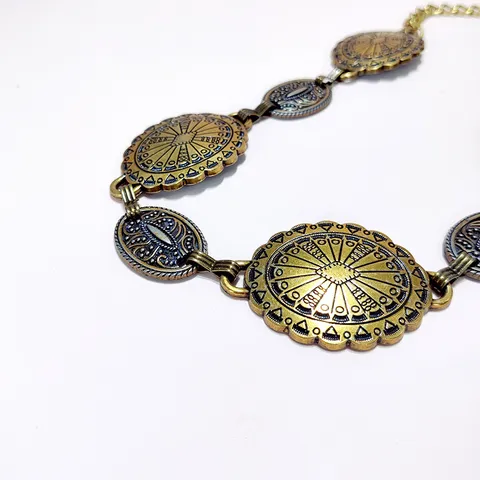 Women Vintage Waist Chain Metal Concho Belt Boho Desert Belly Dance Body Chain Adjustable Dress Jeans Jewelry