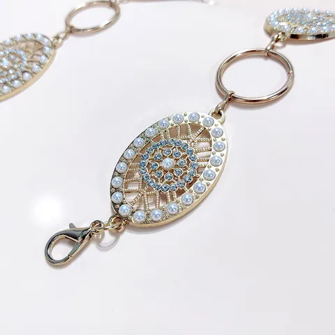 Retro Bohemian Hollow Flower Metal Waist Chain Women Gold Silver Plated Artificial Pearl Rhinestone Waist Belt Jewelry