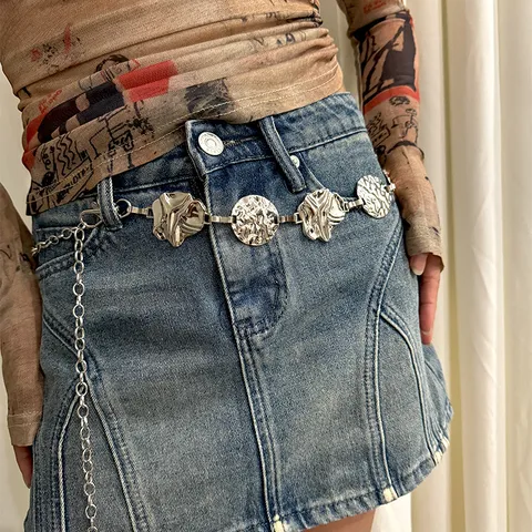 Women Metal Waist Chain Belt Adjustable Irregular Coin Pendant Body Chain Dress Jeans Decorative Waistband Jewelry