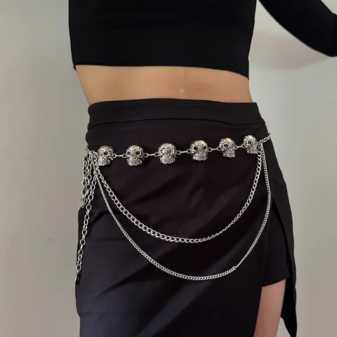 Women Metal Waist Chain Punk Vintage Skull Tassel Body Chain Multi-Layer Waist Belt Dress Pants Jeans Decorative Jewelry