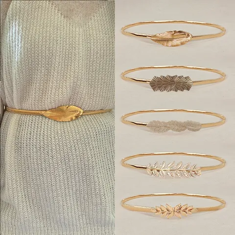 Γυναικεία Μεταλλική Ελαστική Ζώνη Moda Versatile Φύλλο Φτερό Διακοσμητική Ζώνη Μέσης Για Πουλόβερ Τζιν Φόρεμα