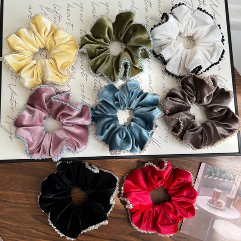 Chouchou en Velours Vintage Français Avec Bord en Strass Élastique à Cheveux Élégant en Perles de Cristal pour Femmes