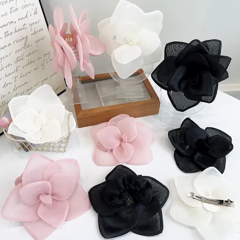 Oversized Mesh Rose Flower Hair Clip Romantic Large Floral Hair Claw Tie Elegant Handmade Women Hair Accessories