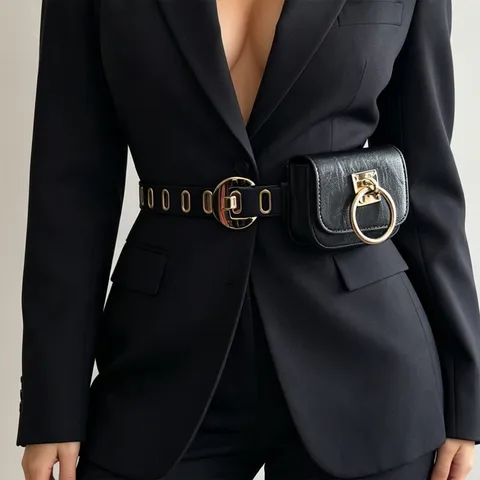 Women Fashion PU Leather Waist Belt With Mini Waist Bag Casual Chic Metal Buckle Chain Waistband Female Daily Accessories