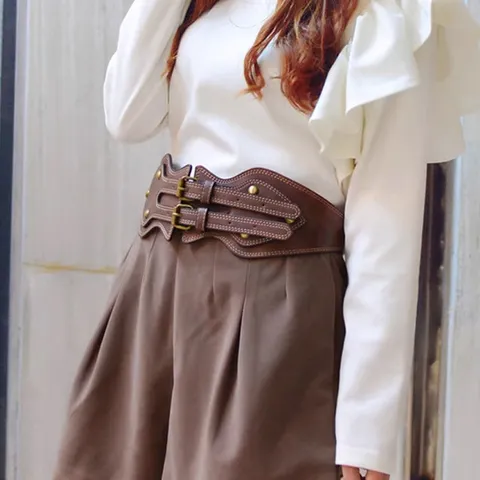 Women Vintage Ethnic Wide Waist Belt PU Leather Elastic Corset Belt Rivet Dress Coat Decor Fashion Waist Cincher