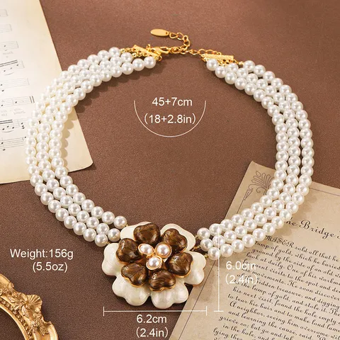 Collier de Perles Camélia Vintage pour Femme Élégant Ras du Cou en Pierre Naturelle Couleur Contrastée Bijoux Chaîne en Or