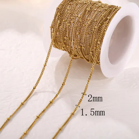 Stainless Steel Curb Satellite Beaded Chain Vacuum Electroplated Metal Link Chain For DIY Necklace Bracelet Jewelry Making Findings Accessories