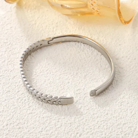 Fashion Stainless Steel Zirconia Bracelet Elegant Wheat Ear Open Bangle Tarnish Resistant Titanium Steel Cuff Jewelry For Women Gift