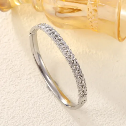 Fashion Stainless Steel Zirconia Bracelet Elegant Wheat Ear Open Bangle Tarnish Resistant Titanium Steel Cuff Jewelry For Women Gift